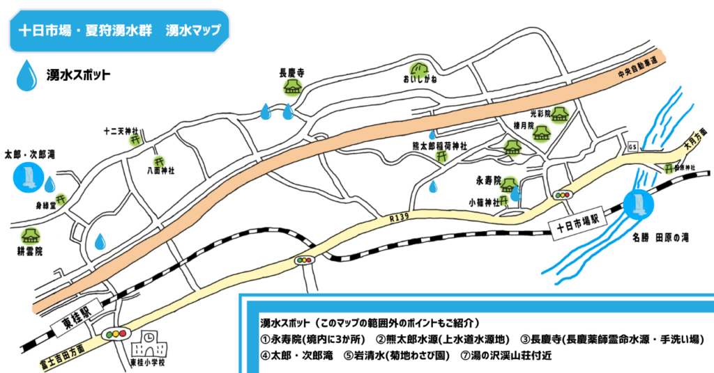 十日市場・夏狩湧水群湧水マップ